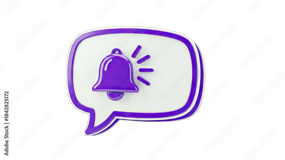 Fototapeta premium 3D Purple Bell Notification Icon on White Background