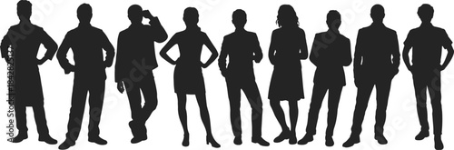 Diverse group of young people silhouettes, casual friends, university students, youth, team, community, unity.