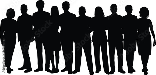 Large group of business people silhouette, diverse corporate team standing, professional workforce, partnership, management.Print