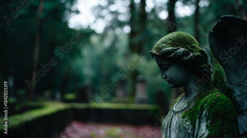 Wallpaper Mural A statue of an angel is sitting in a cemetery surrounded by moss Torontodigital.ca