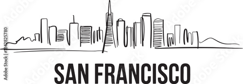 San francisco california cityscape doodle drawing skyline silhouette black and white sketch background