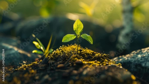 Video A small plant growing out of the earth with a few leaves and a stem