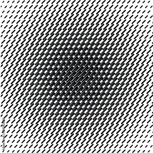 Black and White Diagonal Dashes Halftone Pattern | Digital Graphic Noise Gradient Background | Retro Op Art Texture