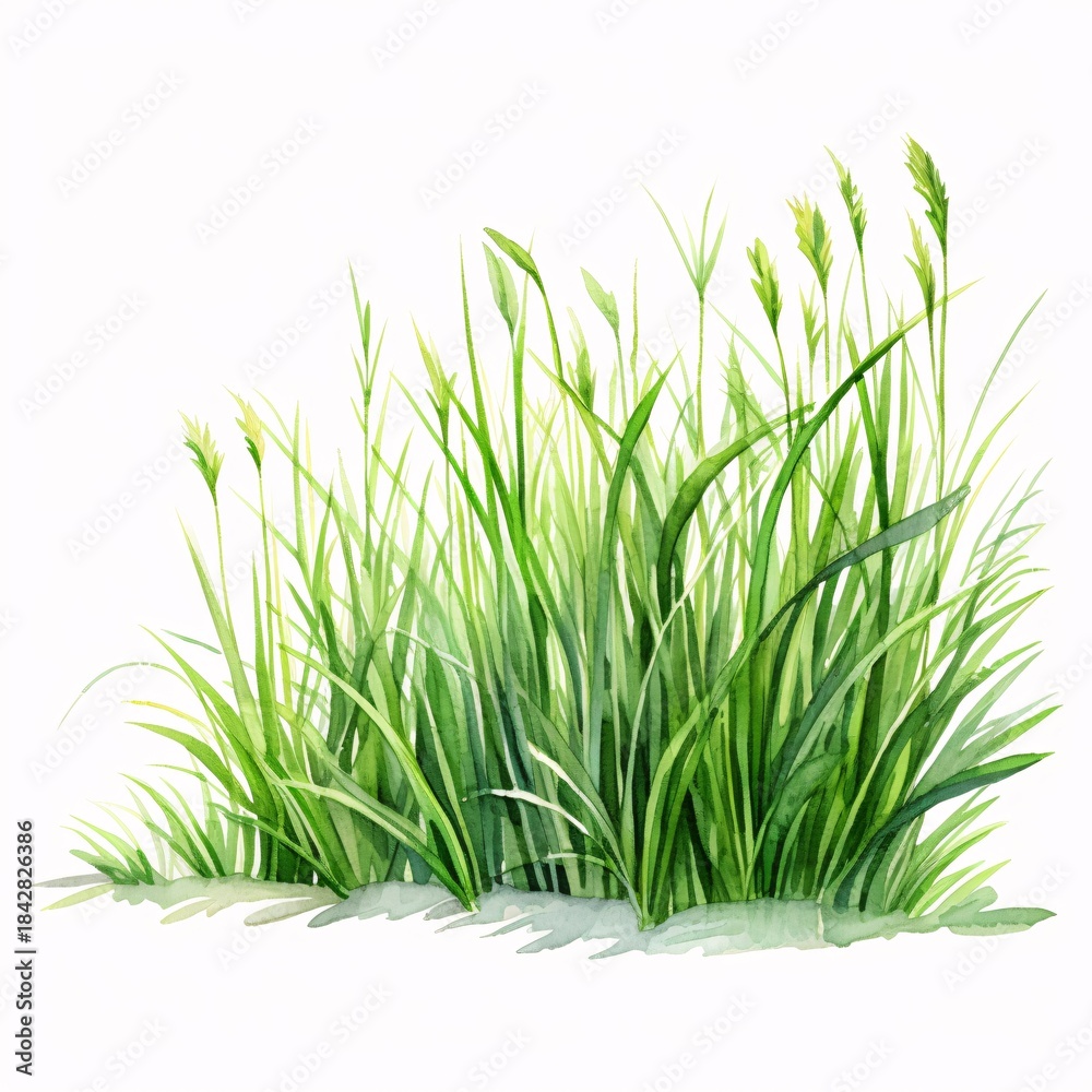 Obraz premium Fresh green grass in watercolor style against white background