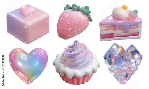 Glossy Pastel Dessert Jewels in Romantic 3D Art Illustration