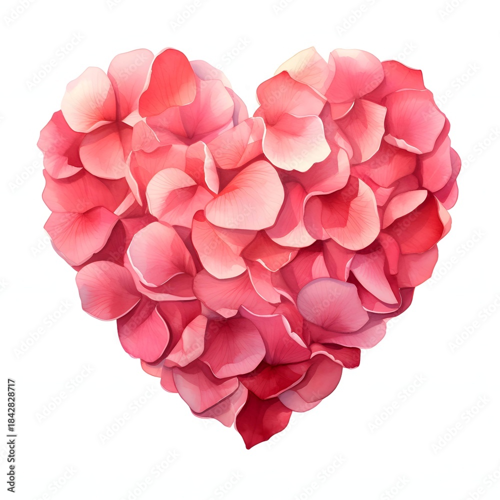 Obraz premium Romantic heart shape formed with soft rose petals for valentine's day