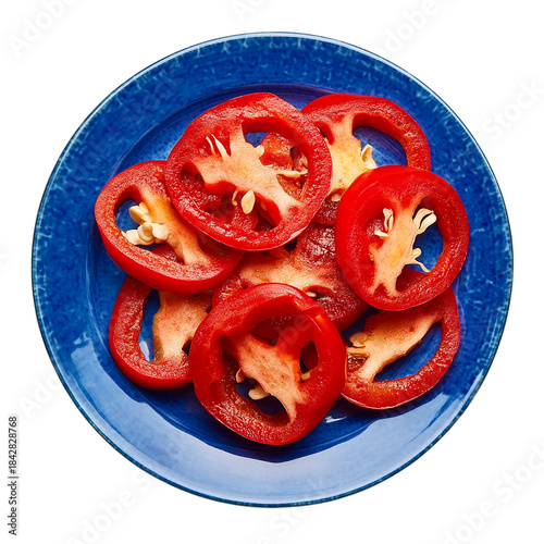 A red Bell Pepper in a sliced Isolated transparent on white background