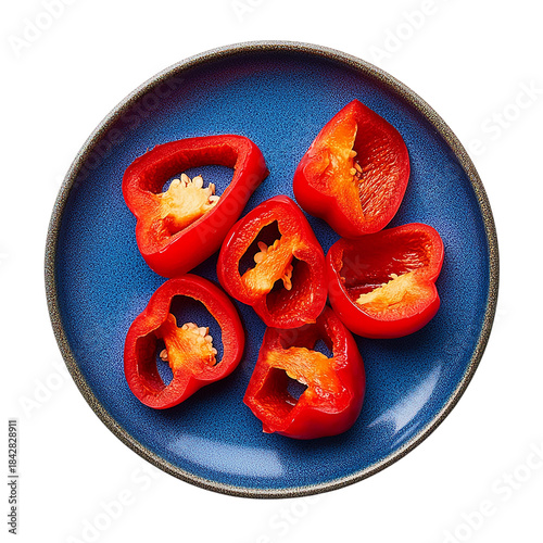 A red Bell Pepper in a sliced Isolated transparent on white background