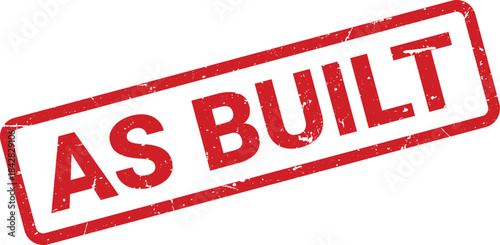 Isolated Red As Built Rubber Stamp Image, Grunge Texture on White Background