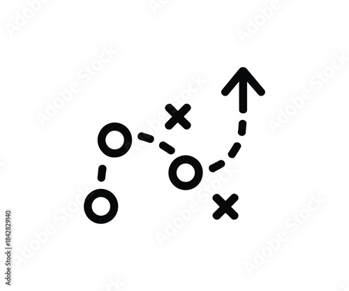 Strategic game plan icon with directional arrow and tactic symbols