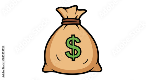 Money bag with dollar sign, vector illustration of wealth, finance, and prosperity, isolated on white background