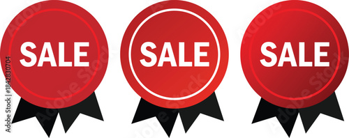 Red Sale Ribbon Badges for Discount and Promotion Labels