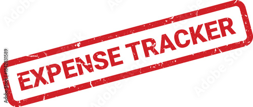 Red Expense Tracker Rubber Stamp with Grunge Texture on White Background, Finance Management