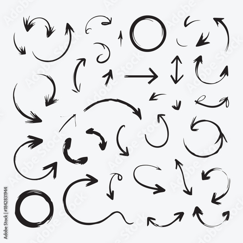 Hand Drawn Sketch Arrows Set | Brush Stroke Directions Vector Collection