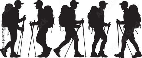 Male hiker set silhouette vector on White Background.	
