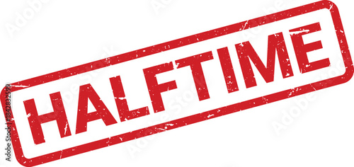 Halftime Rectangular Rubber Stamp, Red Ink on White Background, Showing Wear and Tear Effects