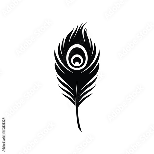 Peacock feather silhouette icon solid black nature vector design