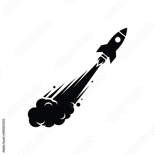 Rocket with trailing smoke silhouette space icon design vector illustration