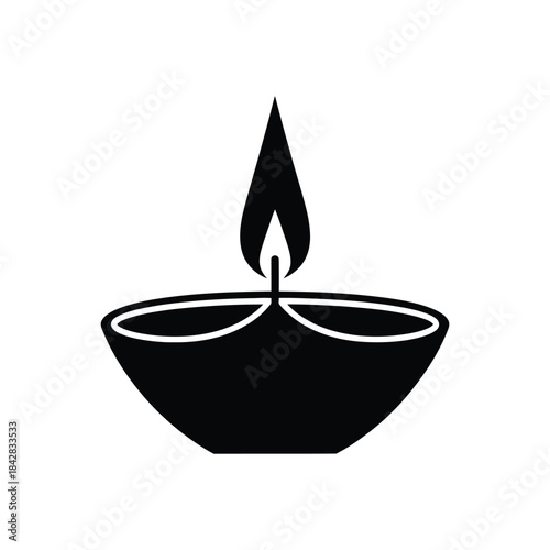 Traditional decorative diya silhouette icon vector illustration