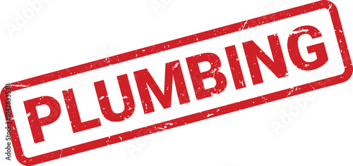 Red Plumbing Stamp with Distressed Texture on White Background, Service Related Concept Imagery