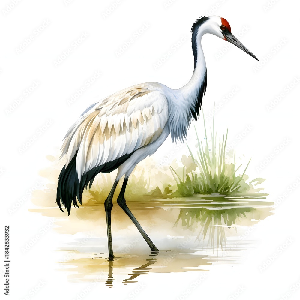 Obraz premium Elegant white-naped crane standing gracefully in shallow water
