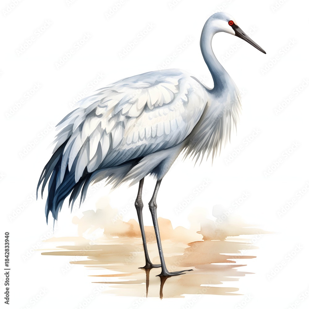 Fototapeta premium Elegant sandhill crane stands gracefully near light brown water