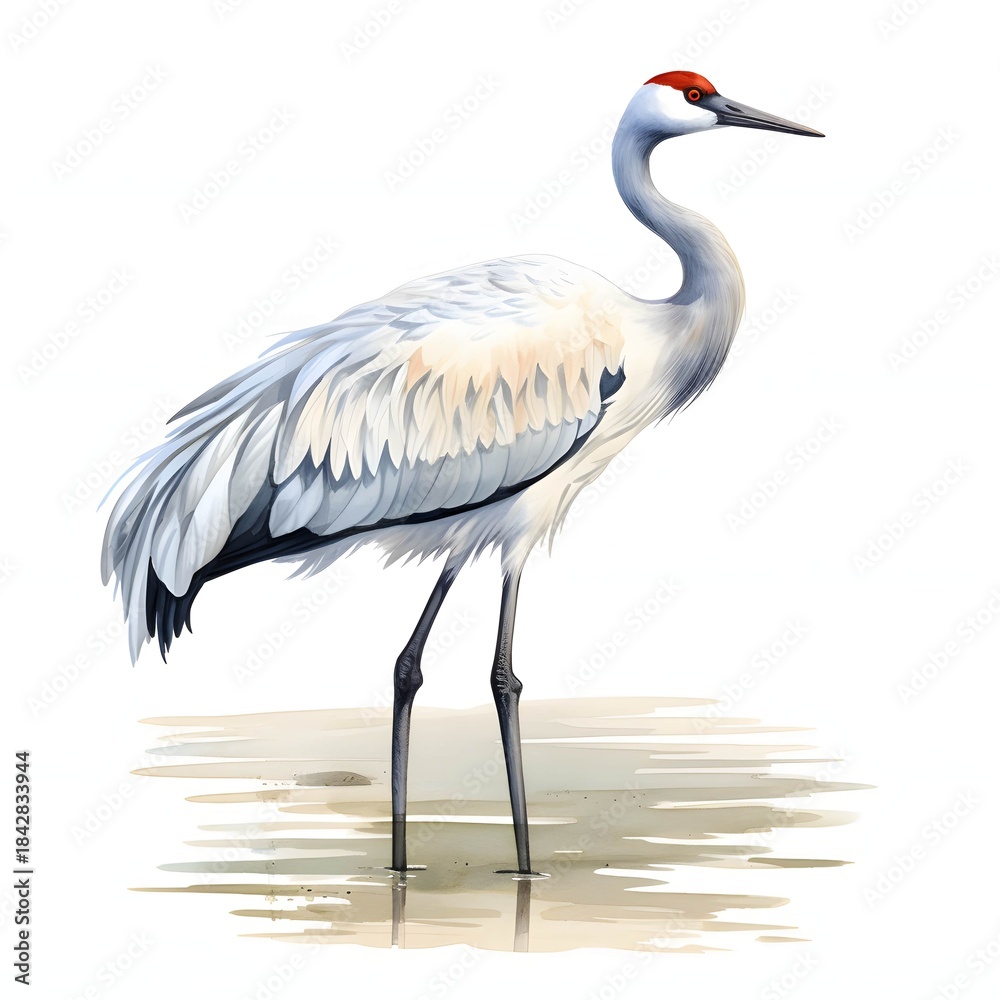 Obraz premium Elegant sandhill crane stands in shallow water in a serene scene