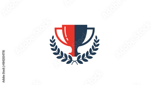 Red and Blue Team Competition Trophy with Laurel Wreath on Isolated White Background