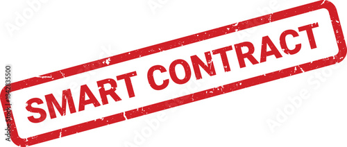 Red Smart Contract Rubber Stamp on White Background Business, Blockchain, and Legal Concepts