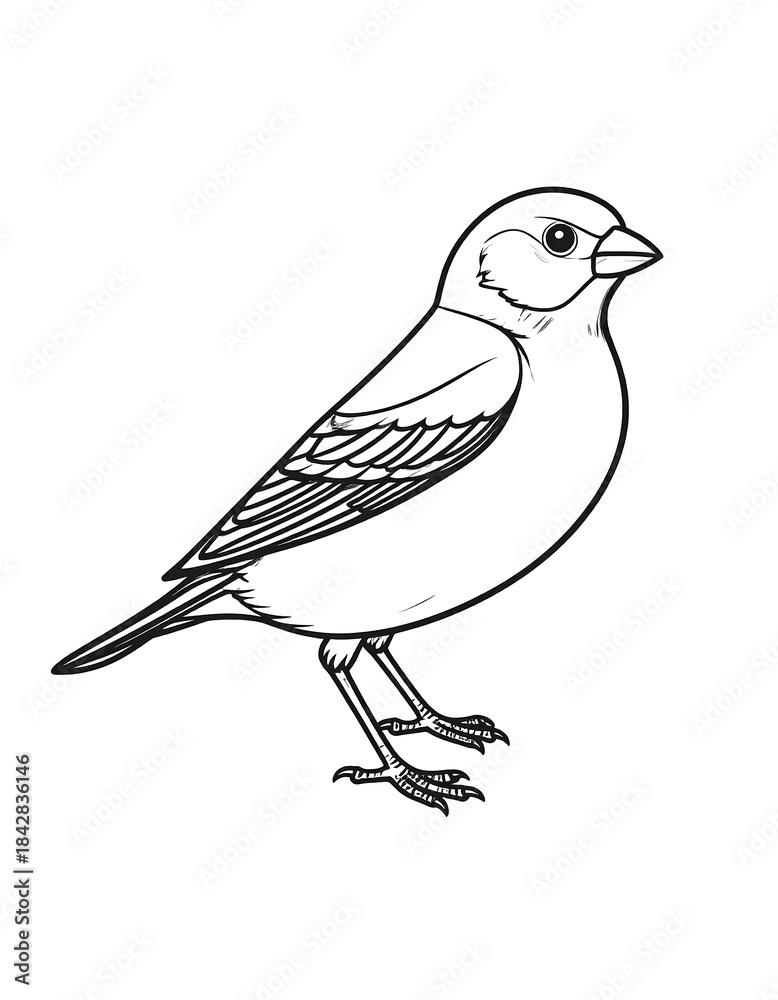 Fototapeta premium Simple black and white line drawing of a small bird