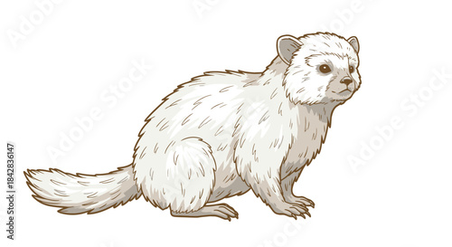 Adorable White Weasel-like Mammal Illustration Isolated on Clean Background