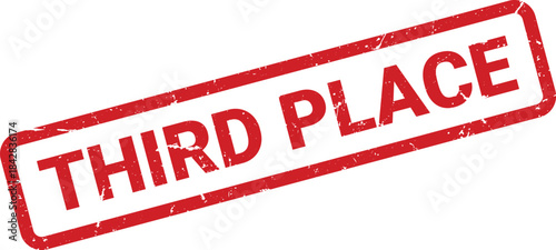 Distressed Red Third Place Rubber Stamp on White Background for Award Designation
