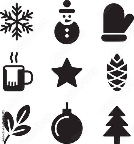 Winter and Christmas Solid Glyph Icons Set