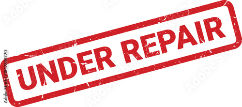 Red Under Repair Rubber Stamp Impression on White Background, Showing Damage and Wear