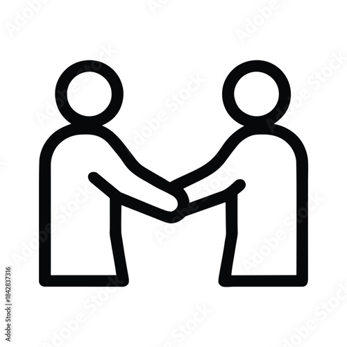 Vector illustration of two people shaking hands icon outline symbol for agreement or partnership