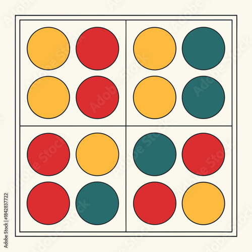 Minimalist Geometric Grid with Colorful Circles in Quadrants Abstract Vector Illustration