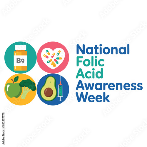 National Folic Acid Awareness Week Icons With Text