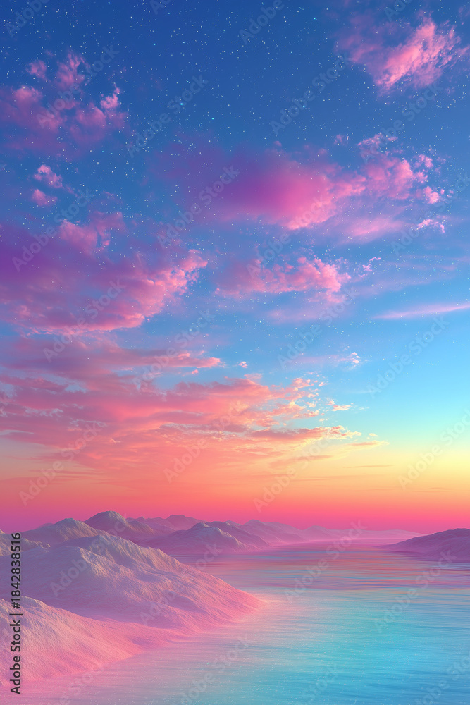 Fototapeta premium Starry pastel sky above calm horizon