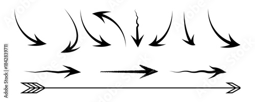 Flat Style Black Arrow Icons Collection with Curved Arrows and Symbols, black arrows, arrow set, curved arrows, arrow icons, arrow sign, flat style arrows, 