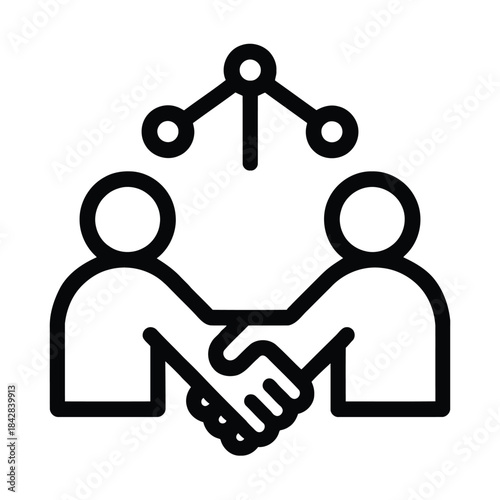 Vector illustration of business partnership agreement handshake network connection icon outline