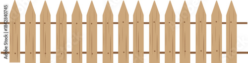 Wooden Picket Fence Vector Illustration - Isolated Brown Garden Barrier - fence, wooden, picket, wood, garden, barrier, vector, illustration, brown, plank, backyard, farm,