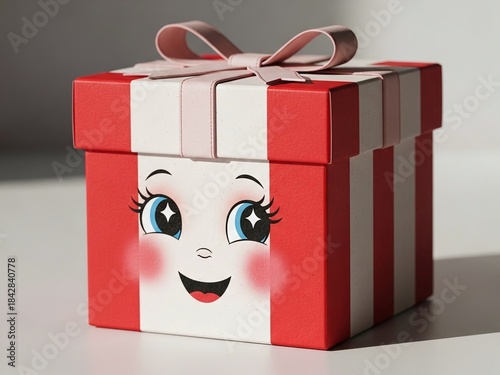 Cute Gift Box with Face Design and Pink Bow