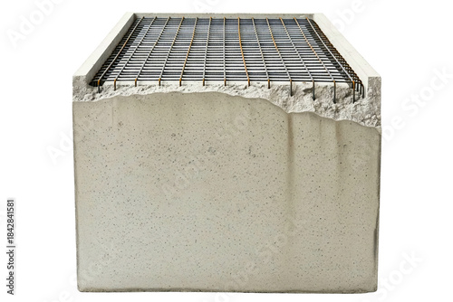 Reinforced concrete block with steel rebar cross-section isolated with transparent background