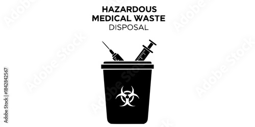 Biohazard Waste Disposal Bin Vector Silhouette