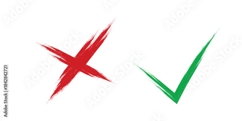 Hand drawn chalk checklist. check marks doodle. yes and no check sign. green tick and red cross signs. brush correct or incorrect sign vector 10