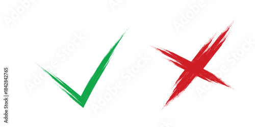 Hand drawn chalk checklist. check marks doodle. yes and no check sign. green tick and red cross signs. brush correct or incorrect sign vector 10