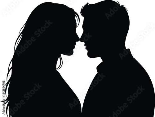 Romantic silhouette couple intimate moment gentle touch foreheads kissing tenderness love romance relationship connection affection isolated on white background
