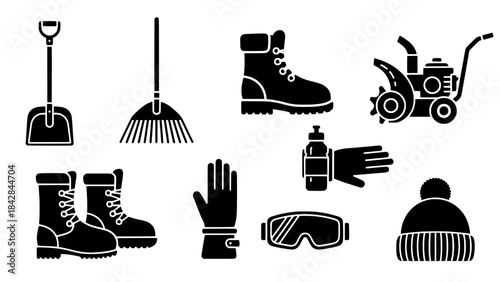 Winter Gear and Tools Collection for Snow Removal and Outdoor Activities