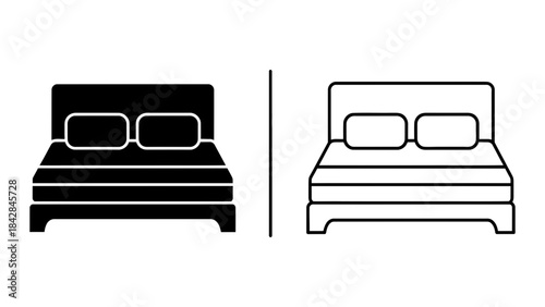 A solid black fill bed icon paired with its corresponding outline style version