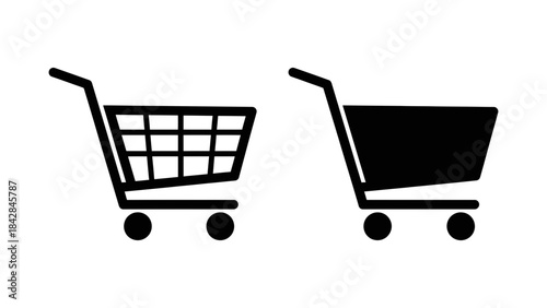 E-commerce symbol set with outline and solid shopping cart icons